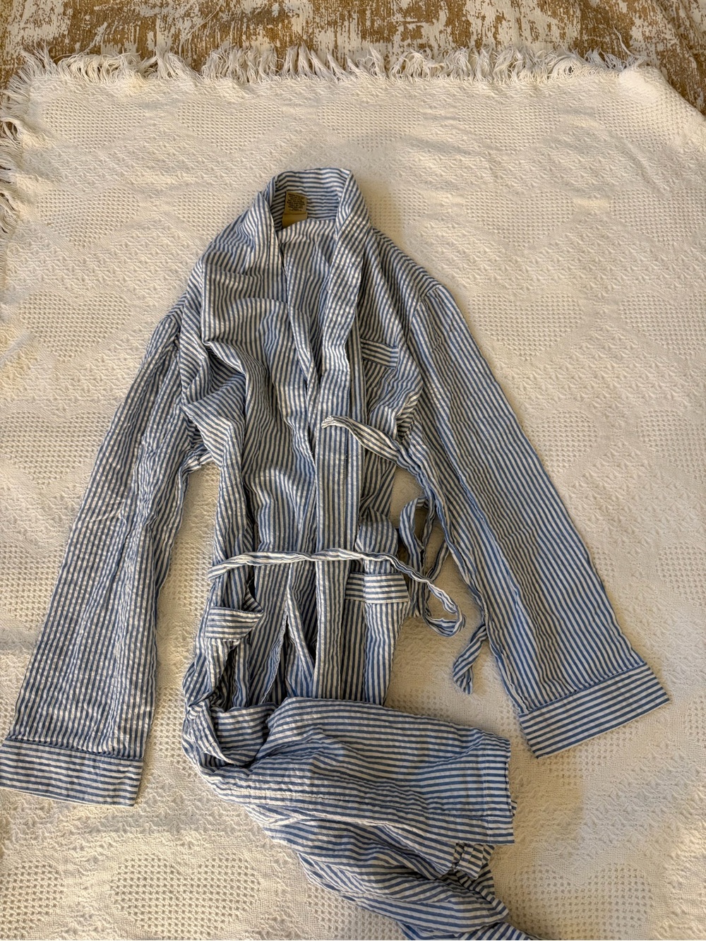 Striped Cotton Robe in Blue and White